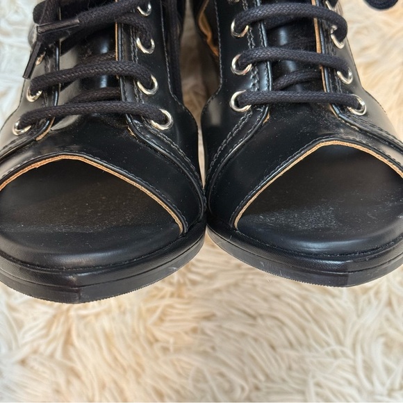 Chloe Rylee Leather Open-Toe Lace Up Booties Black block heel SZ 36 ankle buckle - Picture 4 of 15